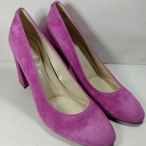 Nine West 9x9 ARYA Women's 9.5 M  Pink Suede LEATHER Block 4" High Heel Pump